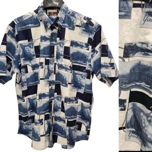 Cafe Luna Yachting Button-Up Shirt Mens Large Blue Ivory Boating Cruise Casual